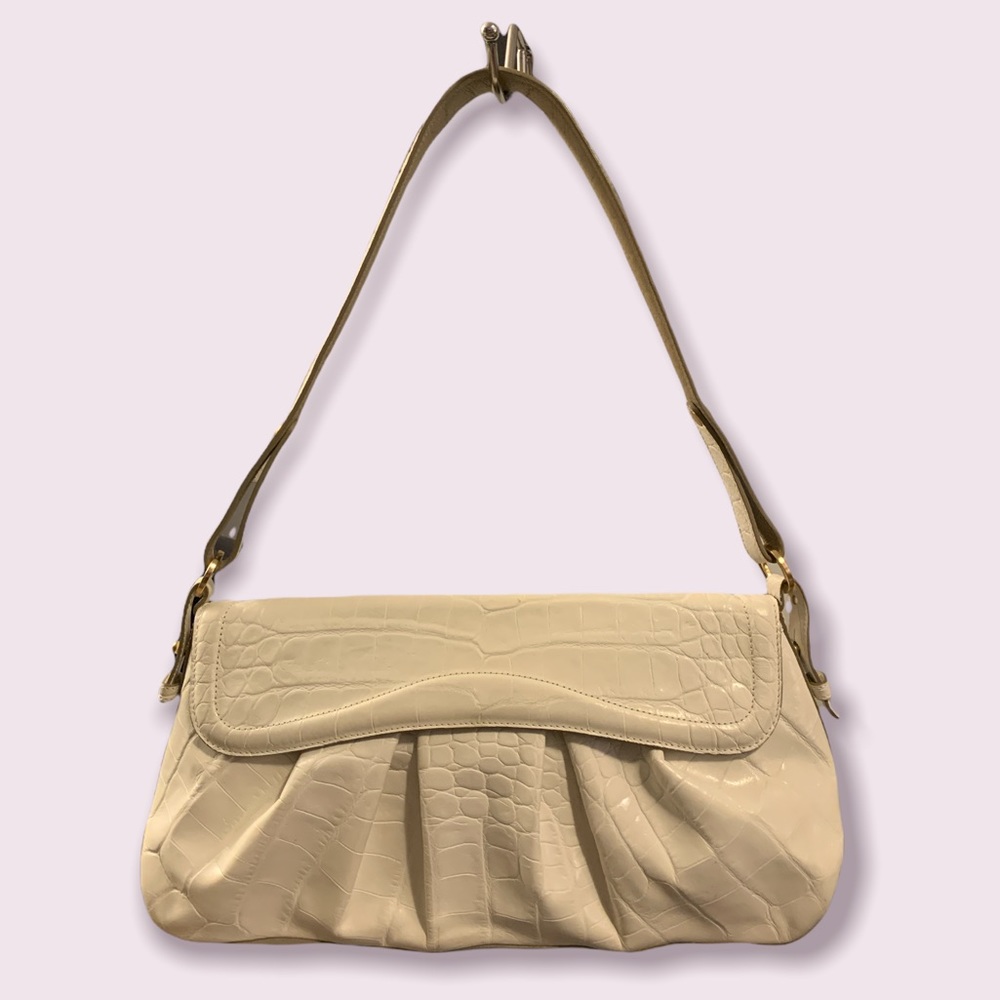 White Leather Brahmin Baguette Purse